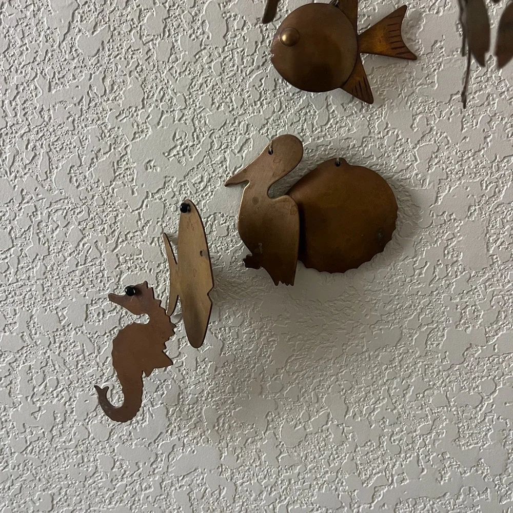 Vintage Brass Ocean Sea Life Creatures Fish‎ Birds Animals Spiral Wind Chimes